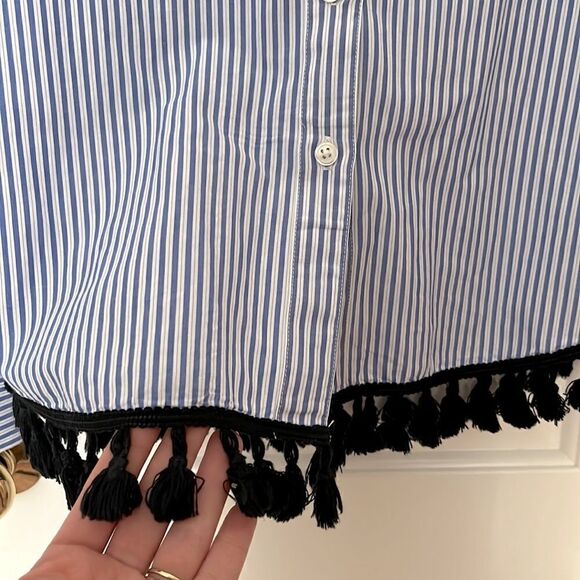 EUC Who What Wear  Striped button down Shirt w/ Black Tassels size M - Picture 3 of 4